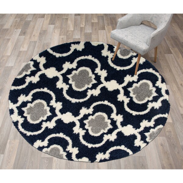 World Rug Gallery Cozy Moroccan Trellis Indoor Shag Area Rug 6'6'' Round Navy 2525NAVY6RND - main